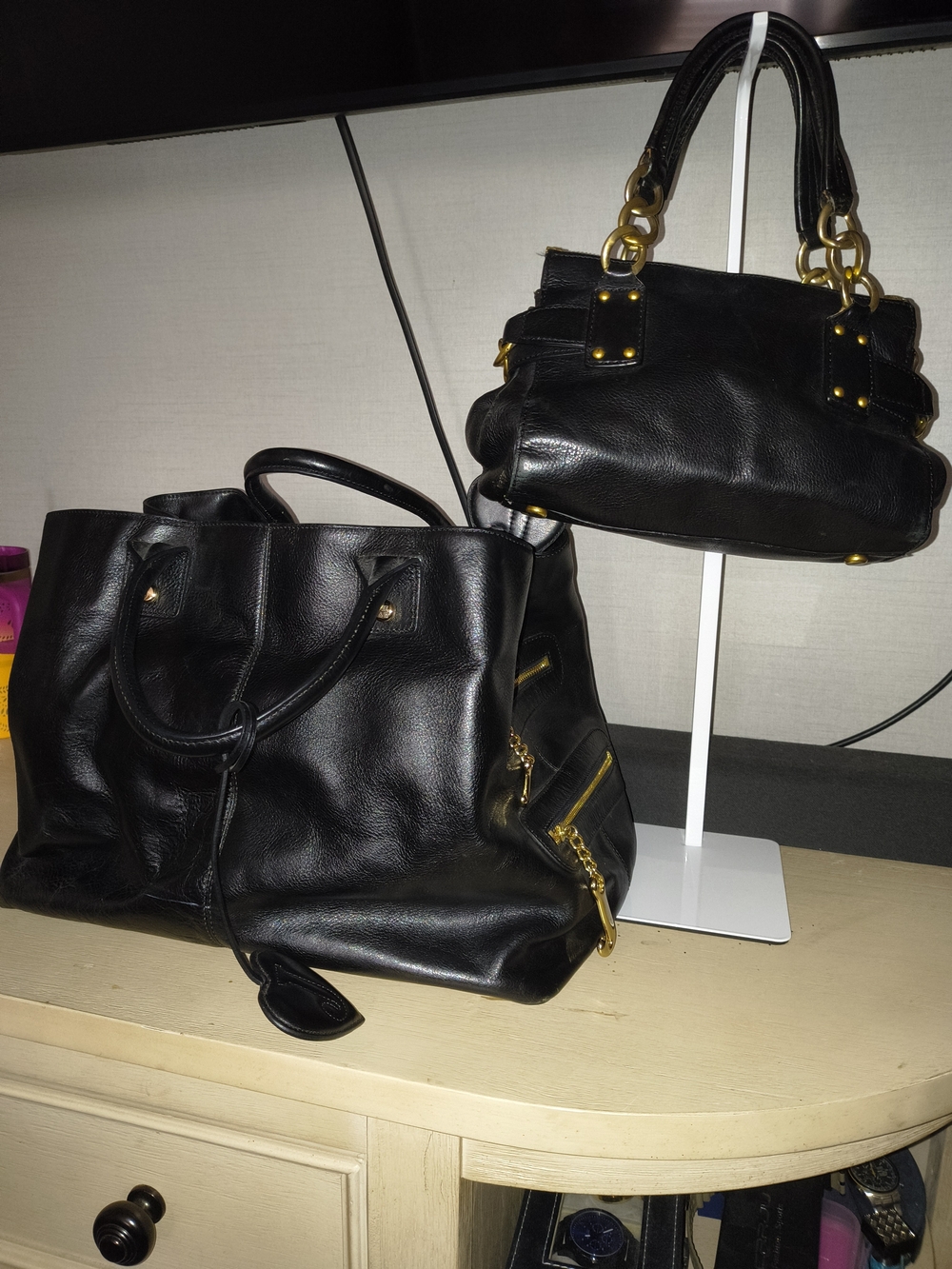 Juicy Couture Classic Black Leather Tote and Satchel Set